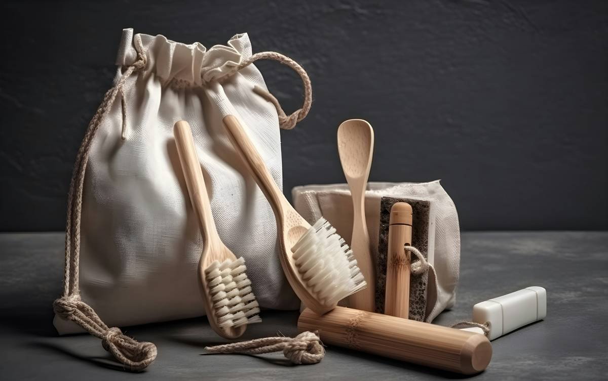 Infographic showing bacteria levels in common makeup bag materials: cotton (high), nylon (low), antimicrobial vinyl (lowest)